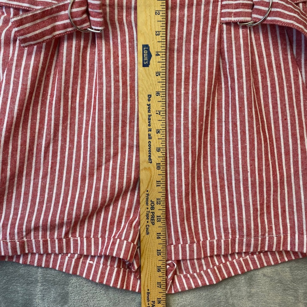 Ci Sono Red White Striped Paperbag Waist Shorts Size Large Cuffed Belted Summer - Picture 2 of 6